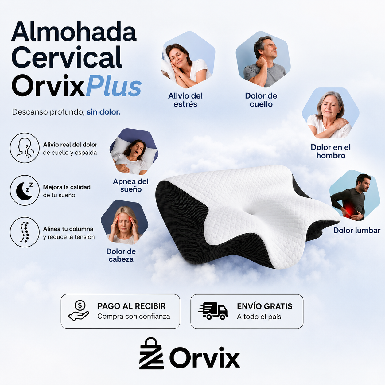 🛏️ Orvix Comfort™ - Almohada Cervical