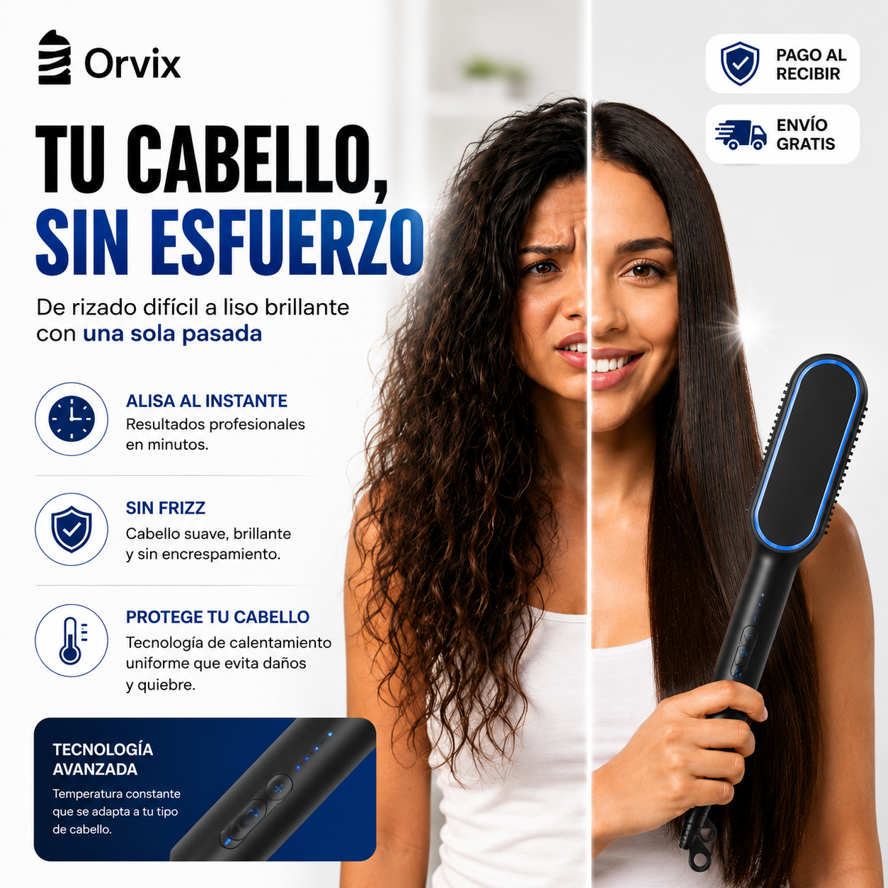 Orvix Liss™ | Cepillo Alisador Profesional 4 Colores ✨