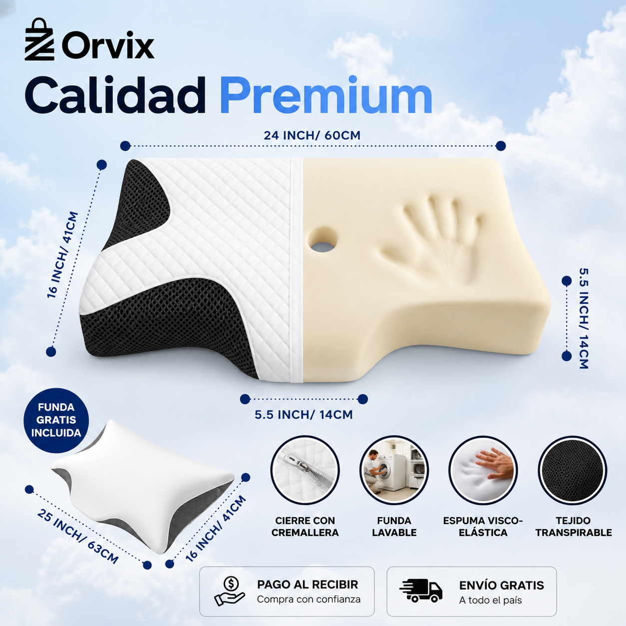 🛏️ Orvix Comfort™ - Almohada Cervical