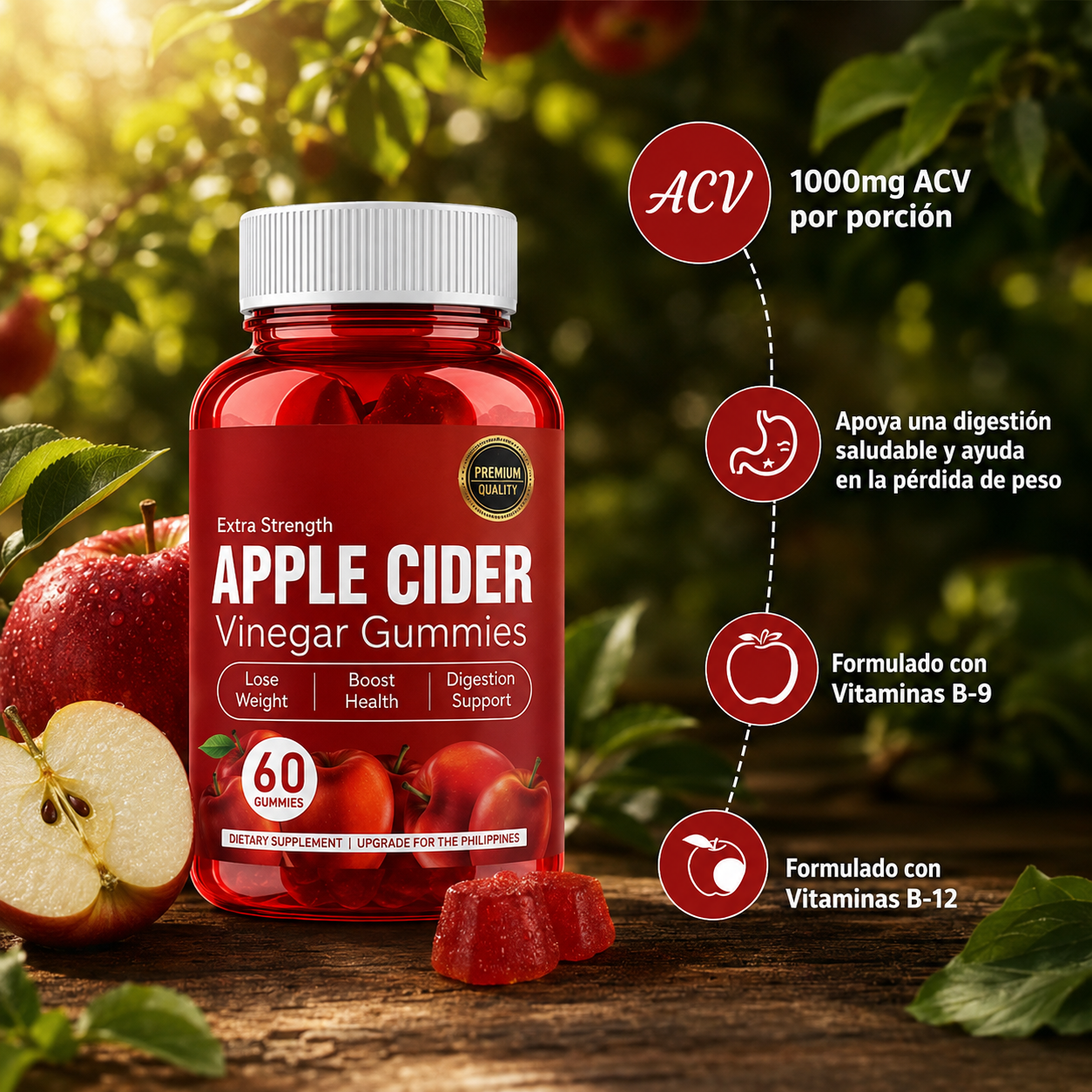 ACETIVA - Gummies de vinagre de manzana 60 unidad