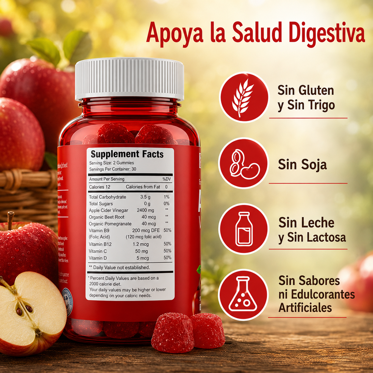 ACETIVA - Gummies de vinagre de manzana 60 unidad