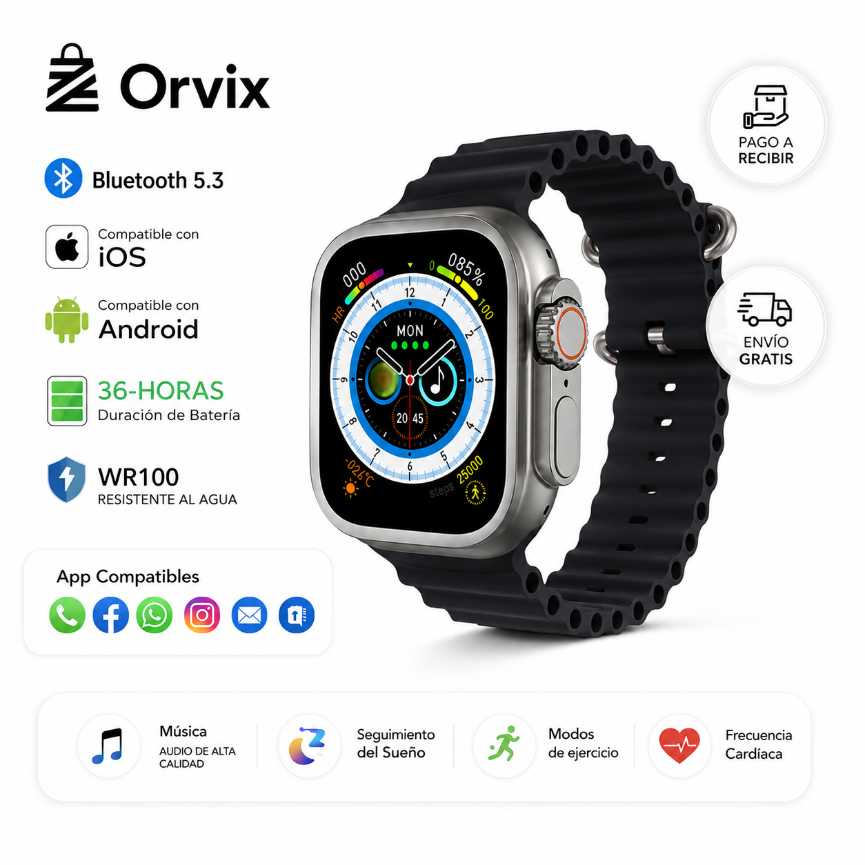 ⌚Orvix Ultra Pro™ – Smartwatch Premium com 2 Pulseiras